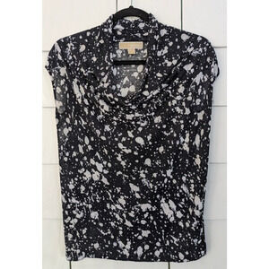 Michael Michael Kors Women's Small Top ~ Splatter Cowl Neck Casual Black White
